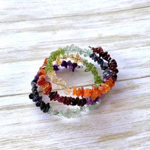 7 Chakra Rainbow Natural Tumbled Stone Wrap Bracelet Unisex